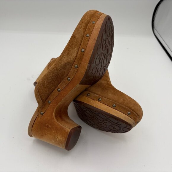 UGG Women's Abbie Mule Wood Heel Clog Shearling Sherpa Shoe Brown Suede Size 7 - Picture 4 of 12